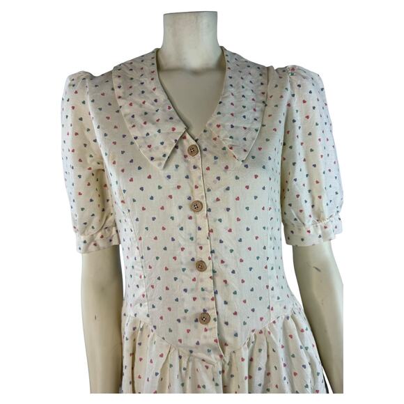 American Vintage Shirt waist dress cream with hearts all over size small - Picture 5 of 11